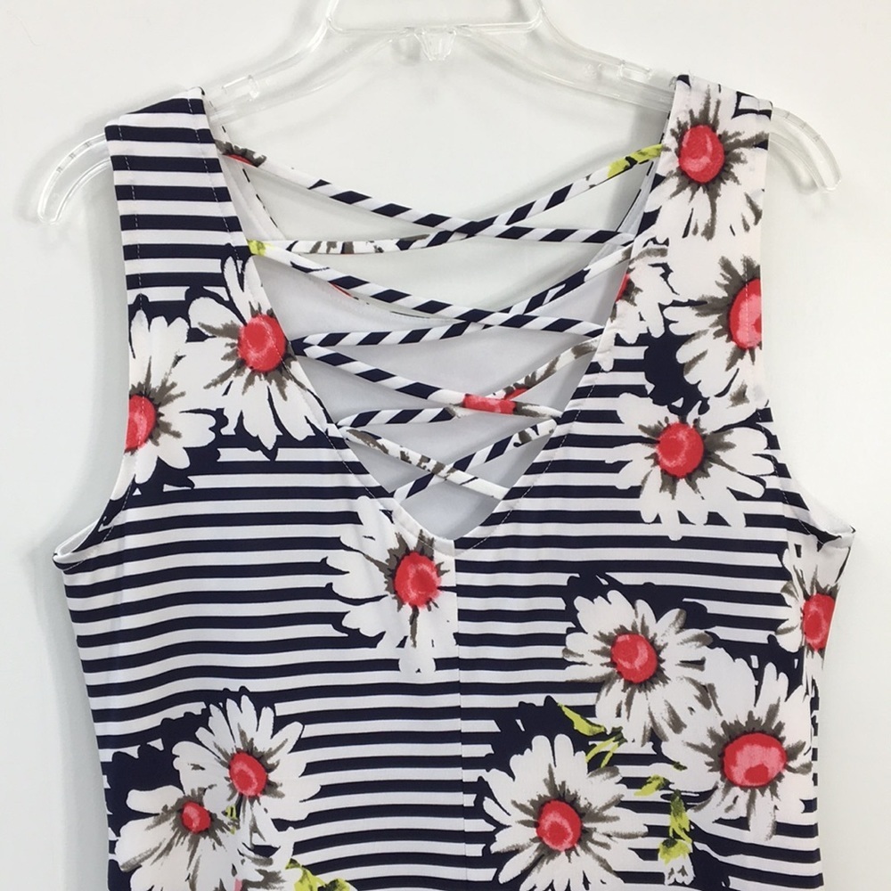 RN Studio by Ronnie Nicole Sleeves Floral Print Stripes Midi Dress Size L - Picture 6 of 10